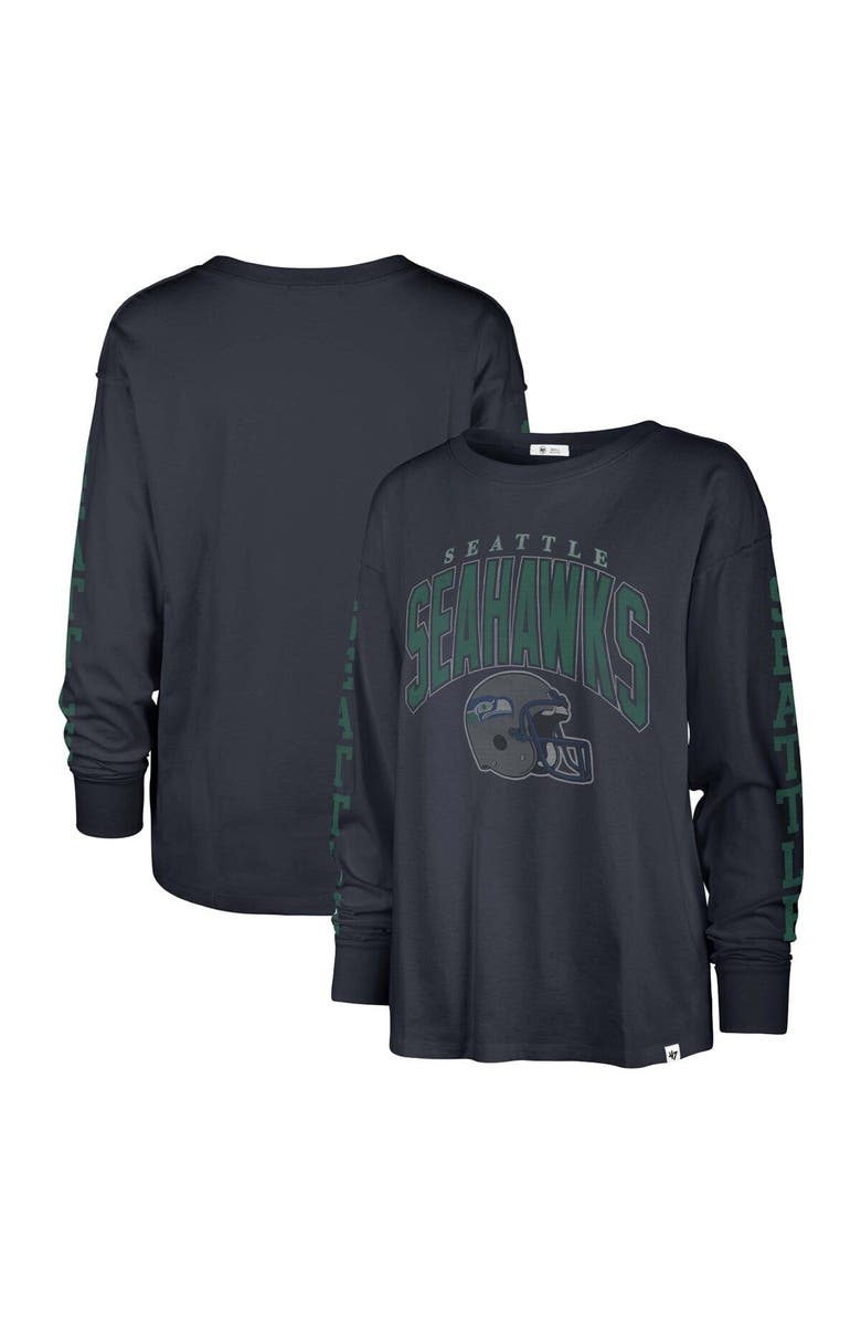 '47 Women's '47 Navy Seattle Seahawks Tom Cat Lightweight Long Sleeve T-Shirt, Main, color, 