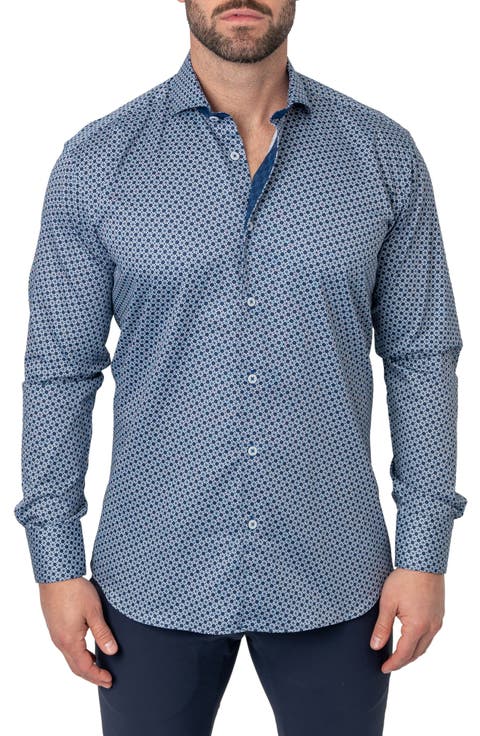 Einstein Flowers Print Contemporary Fit Button-Up Shirt