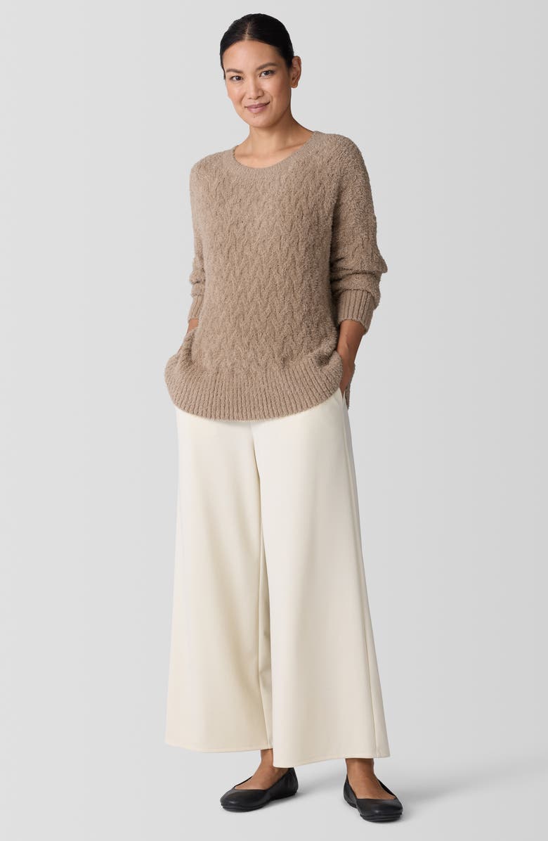 Eileen Fisher Crewneck Organic Cotton Bouclé Sweater, Alternate, color, Biscuit
