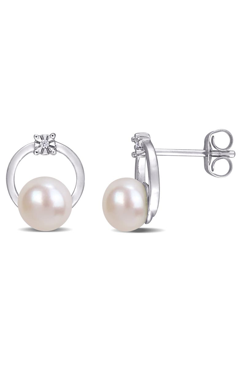 Julianna B. Cultured Pearl & Diamond Circle Earrings 10k, Main, color, Cultured Pearl