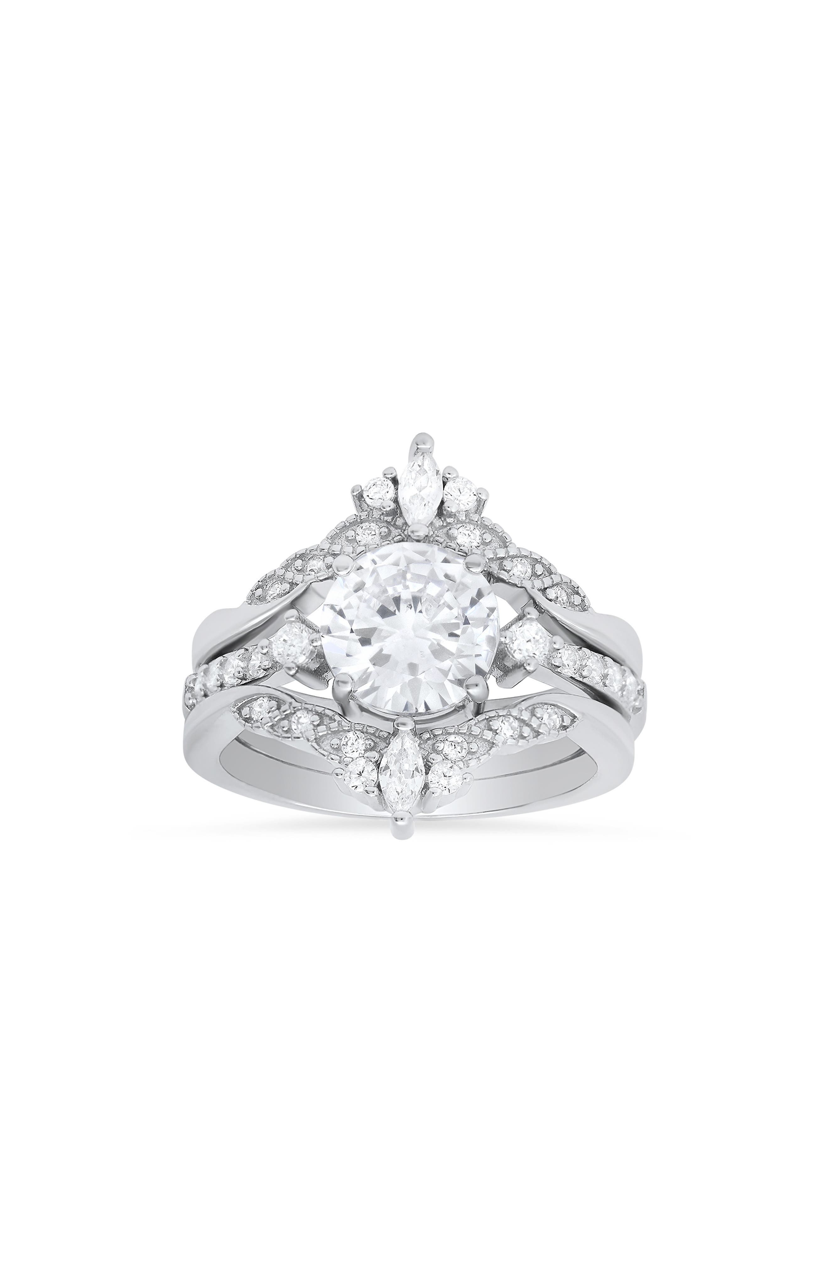 Queen Jewels Sterling Silver 3-Piece Stacked CZ Ring Set