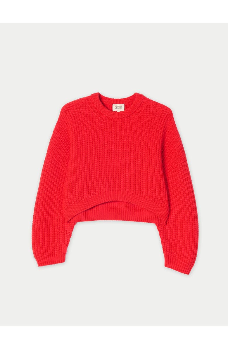 Gobi Cashmere Oval-Sleeve Cropped Cashmere Sweater, Main, color, Fiery Red