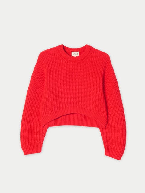 Oval-Sleeve Cropped Cashmere Sweater