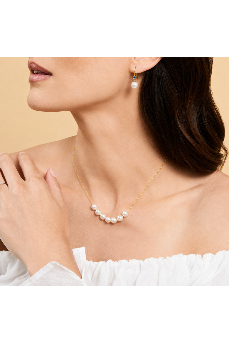 Japanese Akoya Pearl 14K Gold Tincup Celeste Necklace, Alternate, color, Yellow Gold Chain