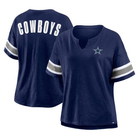 Women's Fanatics Navy Dallas Cowboys Redzone Bling Stripe Sleeve Notch Neck T-Shirt