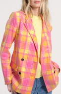 Isaac Mizrahi New York Sequin Plaid Double Breasted Blazer