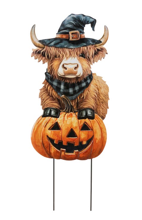 Halloween Metal Black Cat with Spring Head or Labrador Highland Cow Yard Stake
