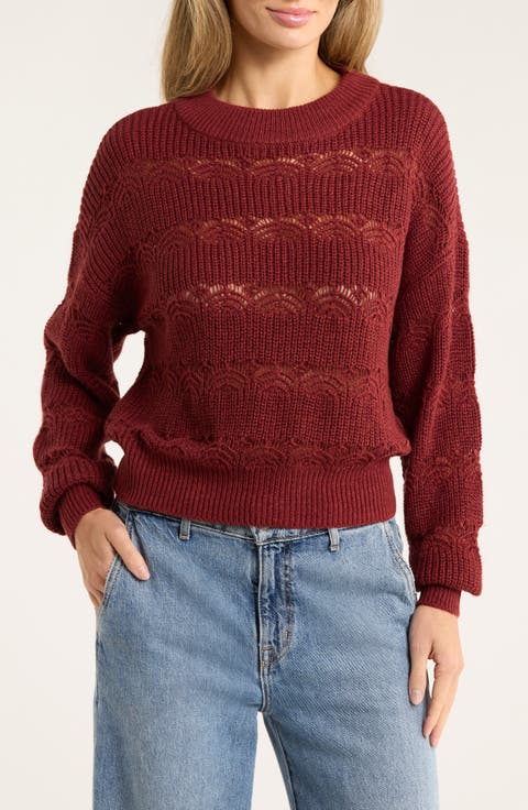 Lona Pointelle Cotton Blend Crop Sweater