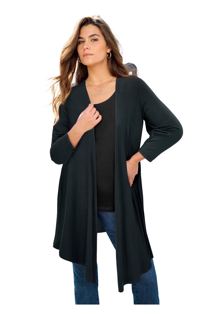 Roaman's Ultra Drape Cardigan, Main, color, Black