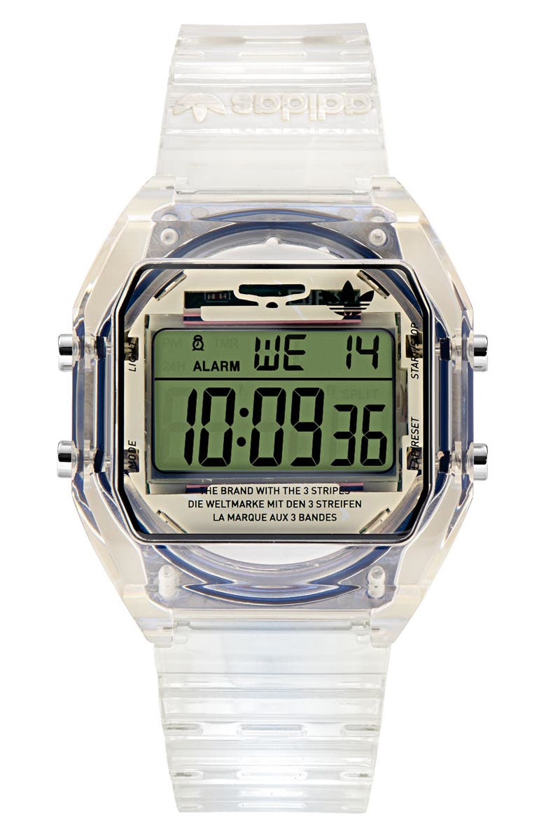 adidas AO Street Translucent Resin Strap Watch, Main, color, 