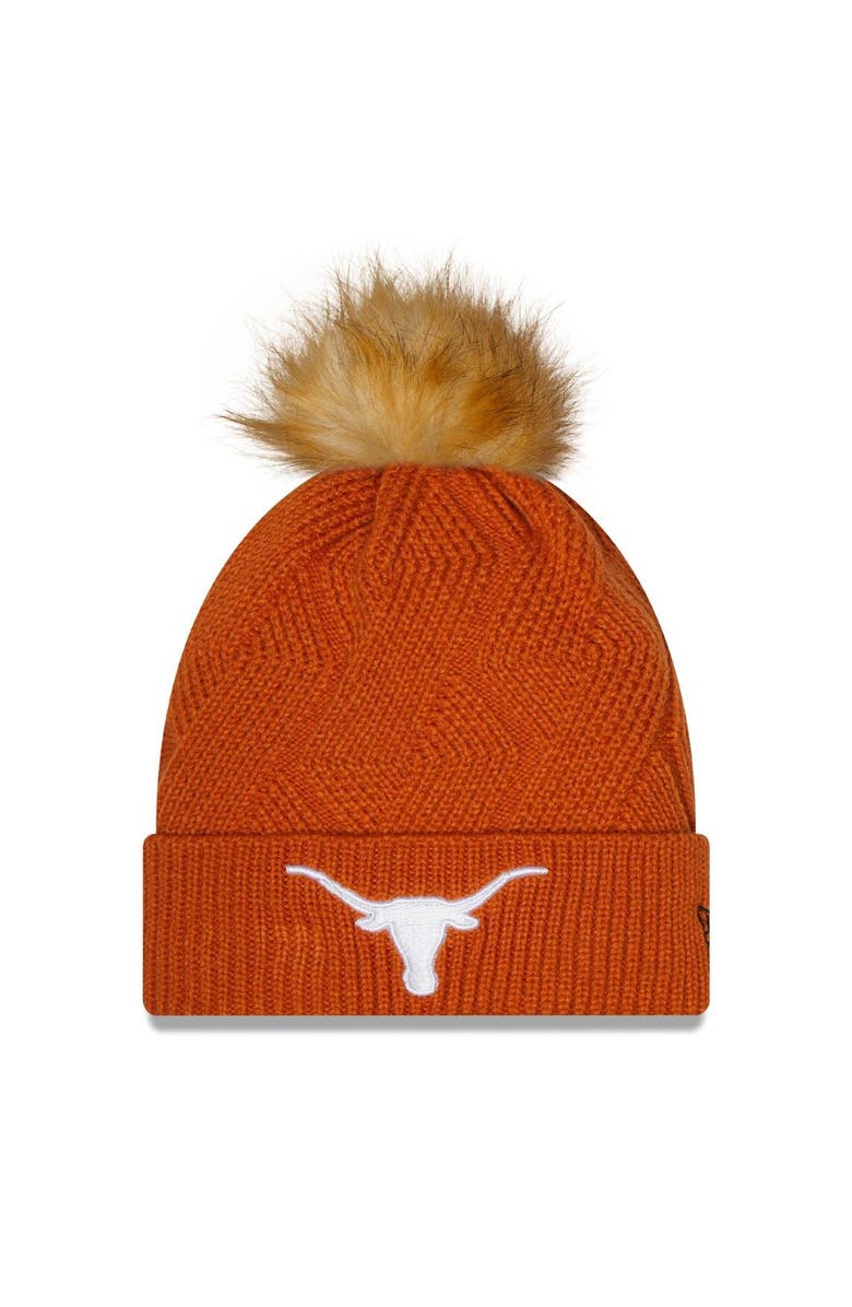 New Era Women's New Era Texas Orange Texas Longhorns Snowy Cuffed Knit Hat with Pom, Main, color,