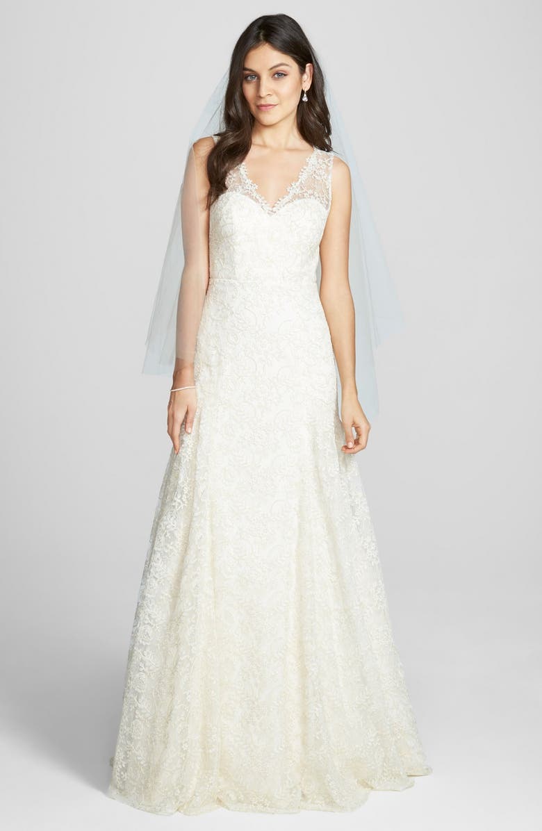 Jenny Yoo 'Genevieve' Marseille Lace Trumpet Dress, Alternate, color, 