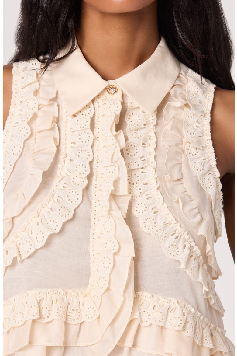 Nienna Eyelet Ruffle Linen Blend Top, Alternate, color, CREAM
