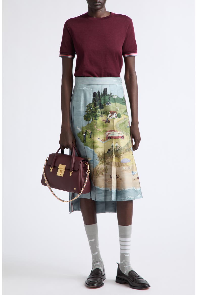 Drop Back Pleated Silk Skirt, Alternate, color, SEASONAL MULTI