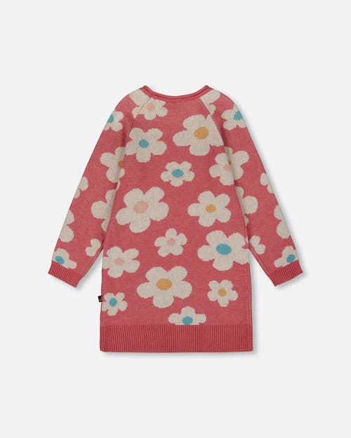 Deux Par Deux Knitted Dress With Flower Jacquard In Red