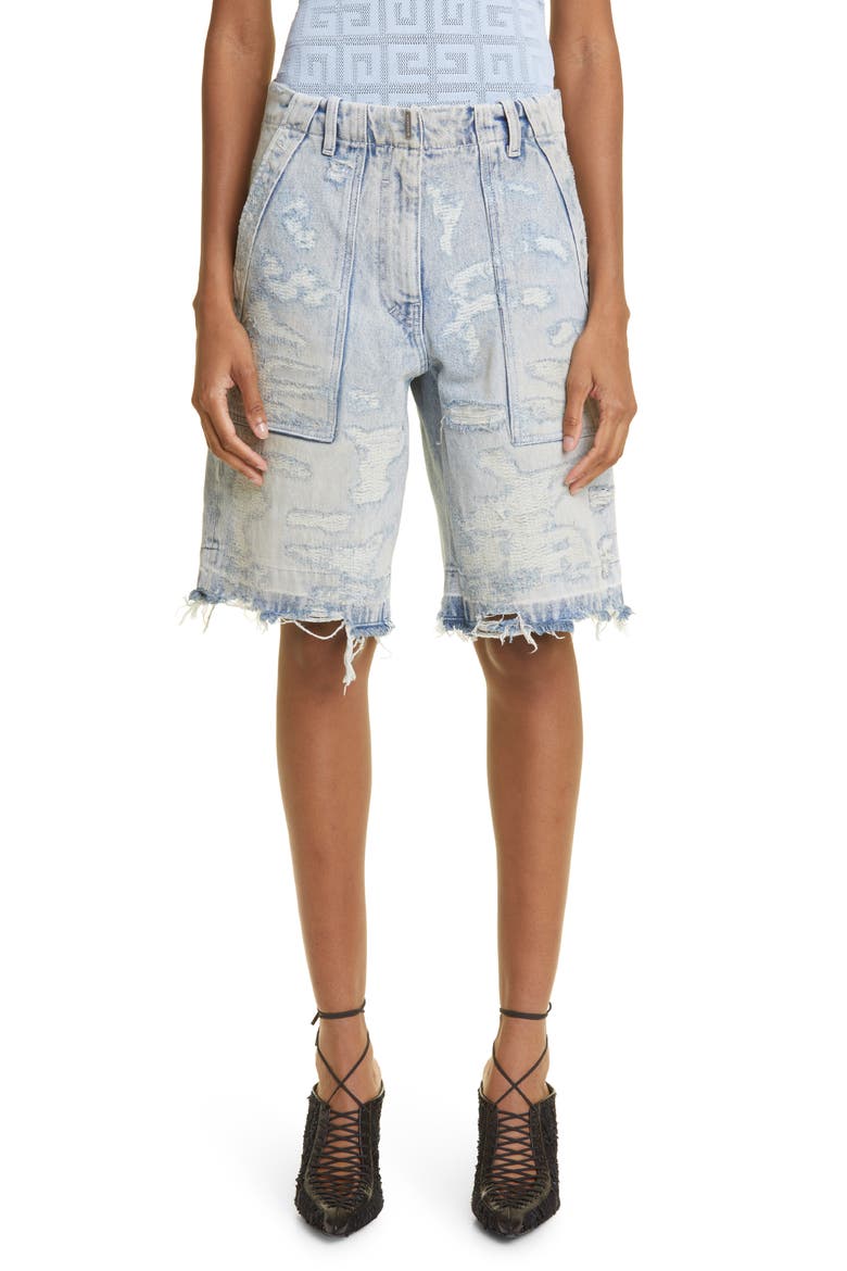 Rip & Repair High Waist Denim Cargo Shorts, Main, color, 452-LIGHT BLUE