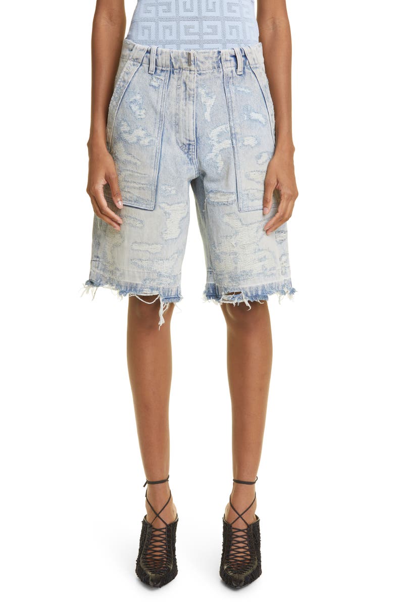 Givenchy Rip & Repair High Waist Denim Cargo Shorts, Main, color,