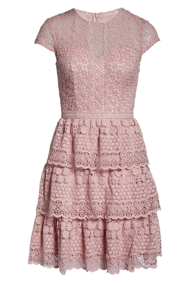 Sloanie Embroidered Mesh Party Dress, Alternate, color, MINK