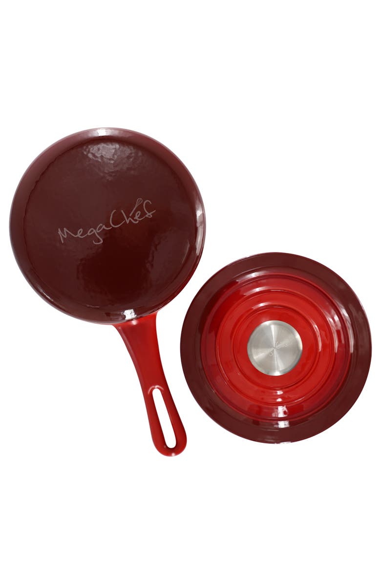 Megachef 2 Quart Enameled Cast Iron Sauce Pan, Alternate, color, Red