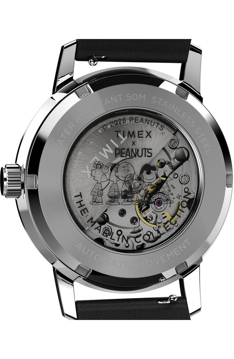 Timex<sup>®</sup> x Peanuts Marlin<sup>®</sup> Space Automatic Leather Strap Watch, 40mm, Alternate, color, Silver-Tone