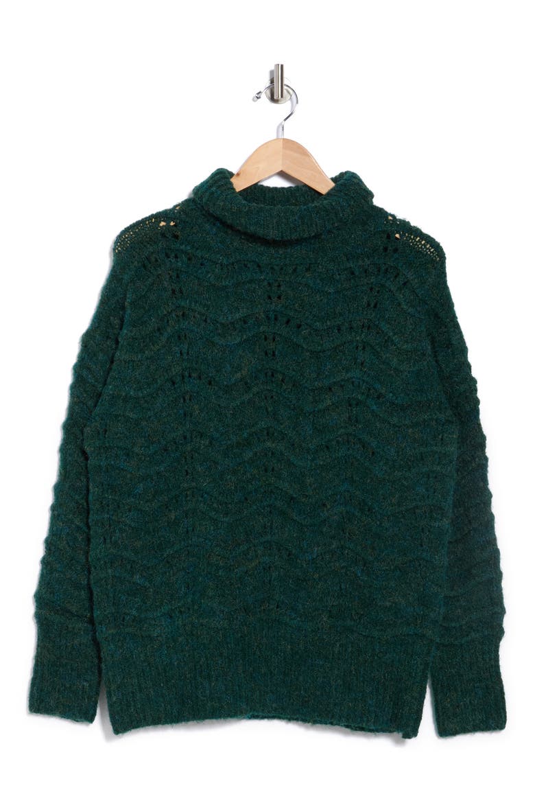Ziggy Wavy Cable Knit Turtleneck Sweater, Alternate, color, EMERALD