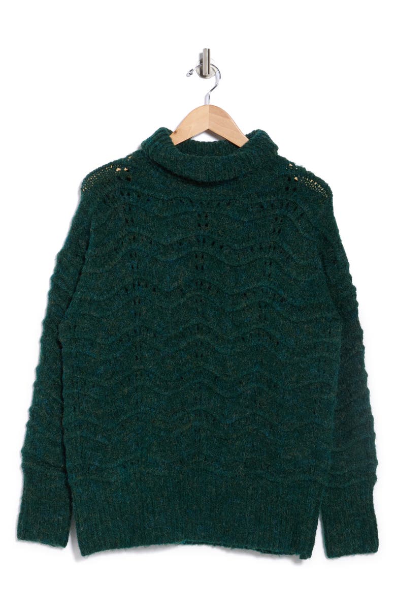 Love Token Ziggy Wavy Cable Knit Turtleneck Sweater, Alternate, color, Emerald