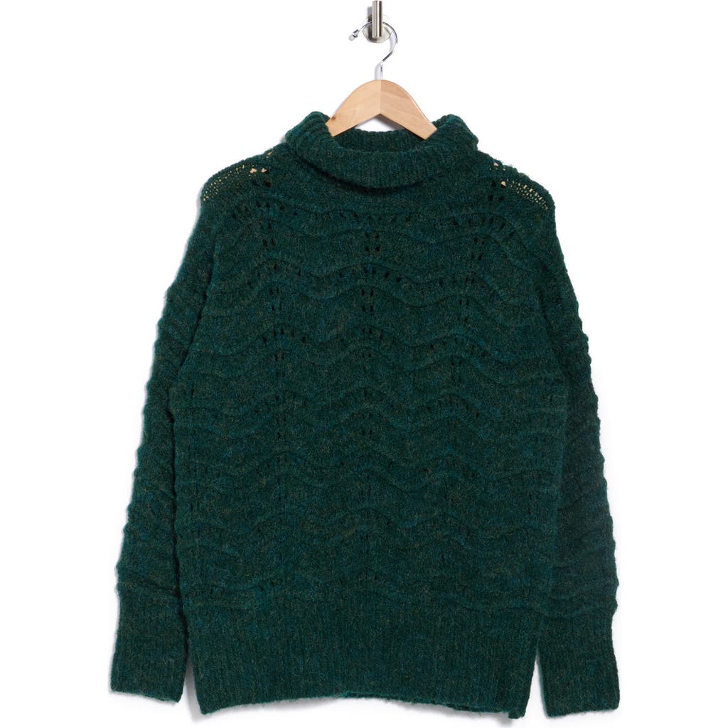Love Token Ziggy Wavy Cable Knit Turtleneck Sweater In Green