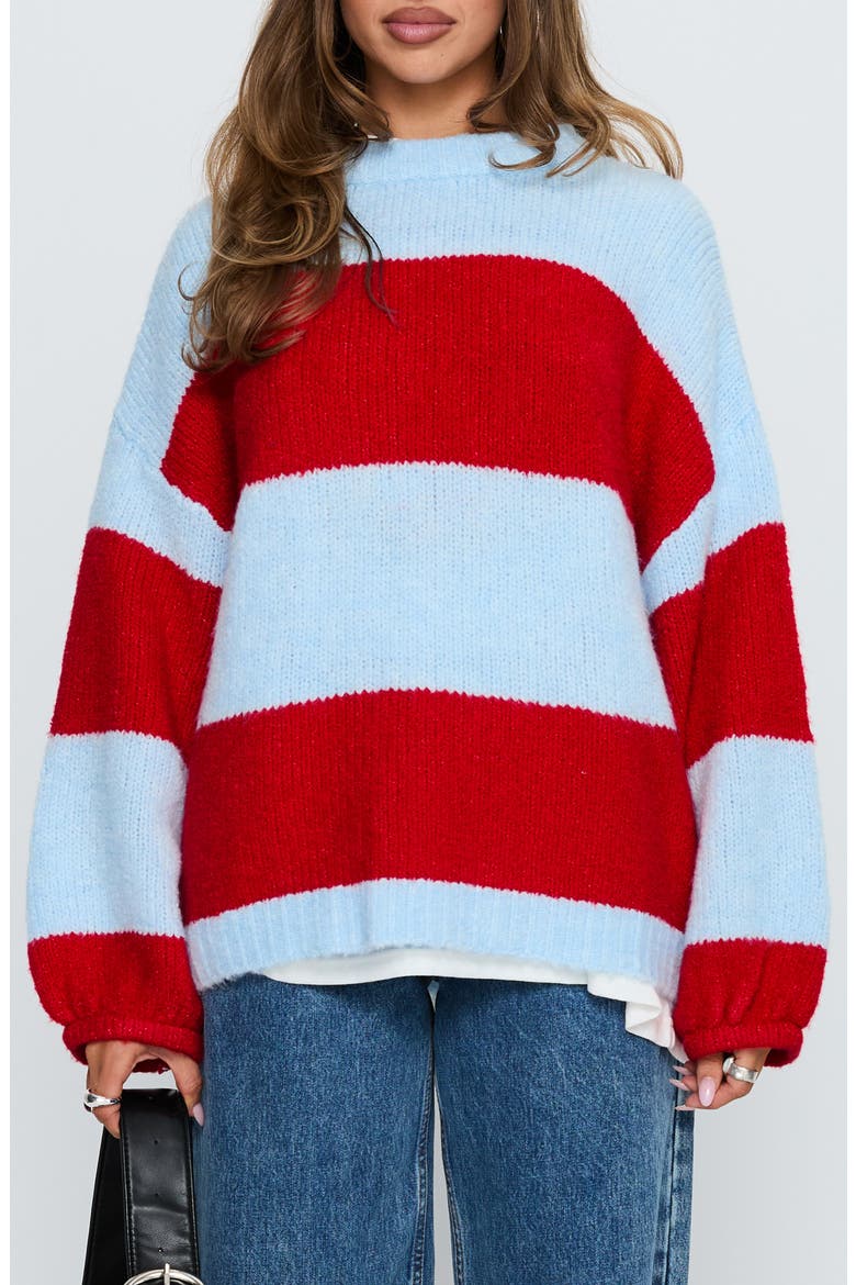 Bastien Stripe Oversize Sweater, Main, color, BLUE / RED