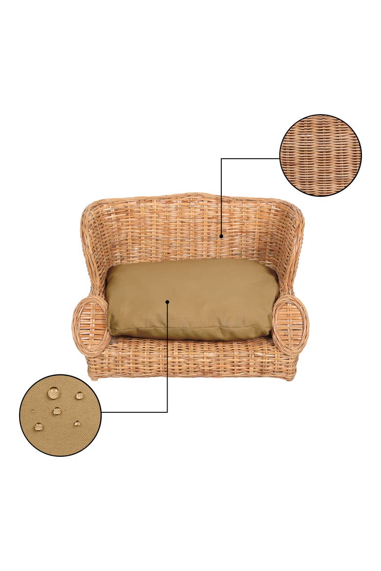 Mediterranean Handwoven Rattan Pet Daybed with Washable Cushion, Alternate, color, Light Brown