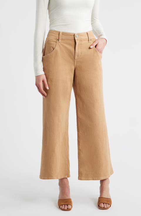 Curve Yoke High Waist Wide Leg Jeans
