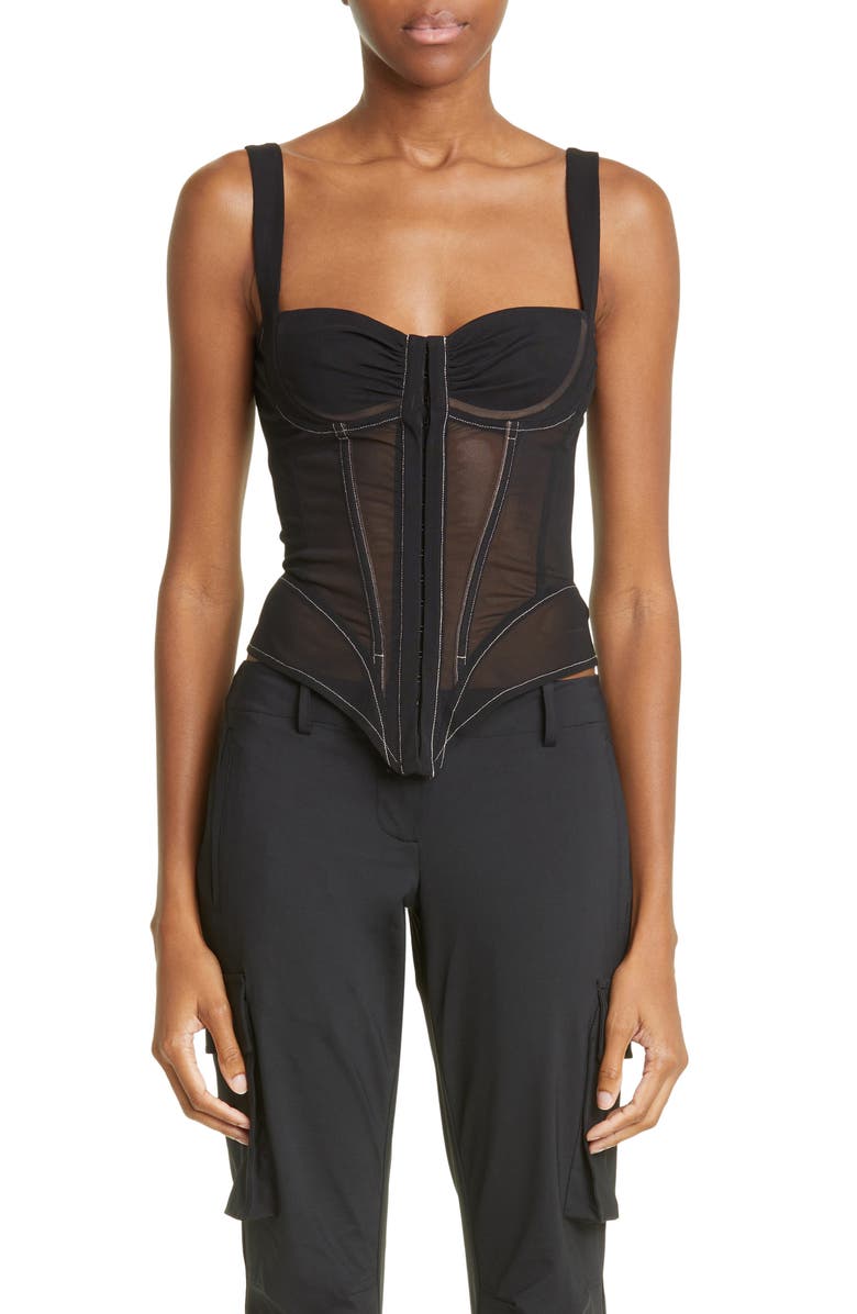 Miaou Deville Sheer Mesh Corset Top, Main, color, 