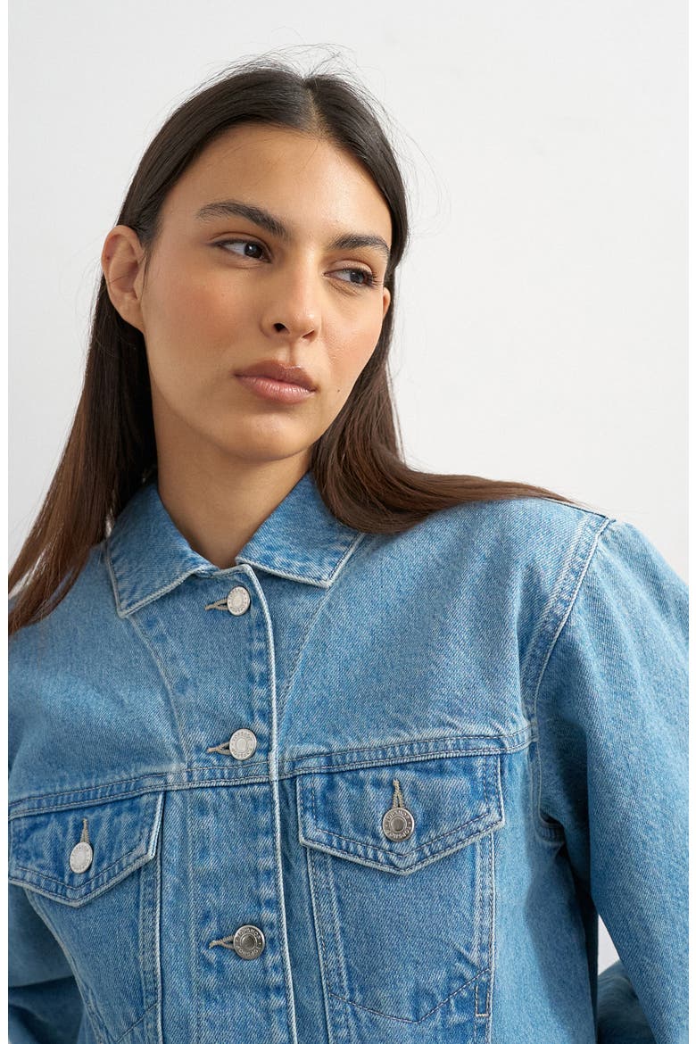 Cropped Padded Denim Jacket, Alternate, color, LBLUE
