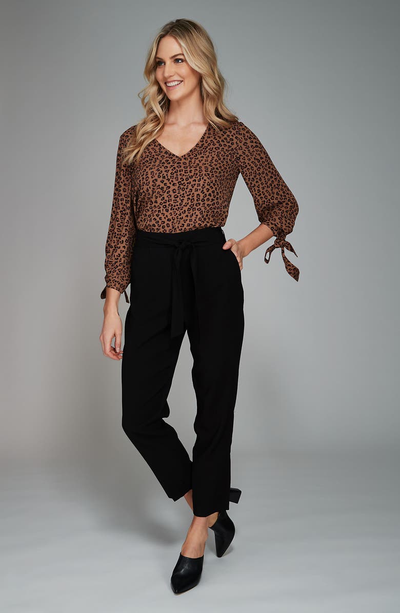 CeCe Leopard Cluster Tie Sleeve Blouse, Alternate, color,