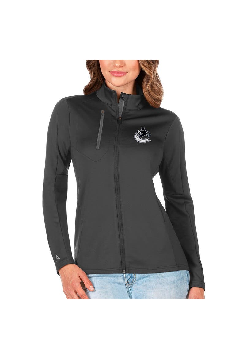 Women's Antigua Charcoal/Silver Vancouver Canucks Generation Full-Zip Pullover Jacket, Main, color, Charcoal