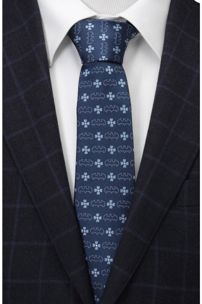 Batmen Floral Neat Silk Tie, Alternate, color, NAVY