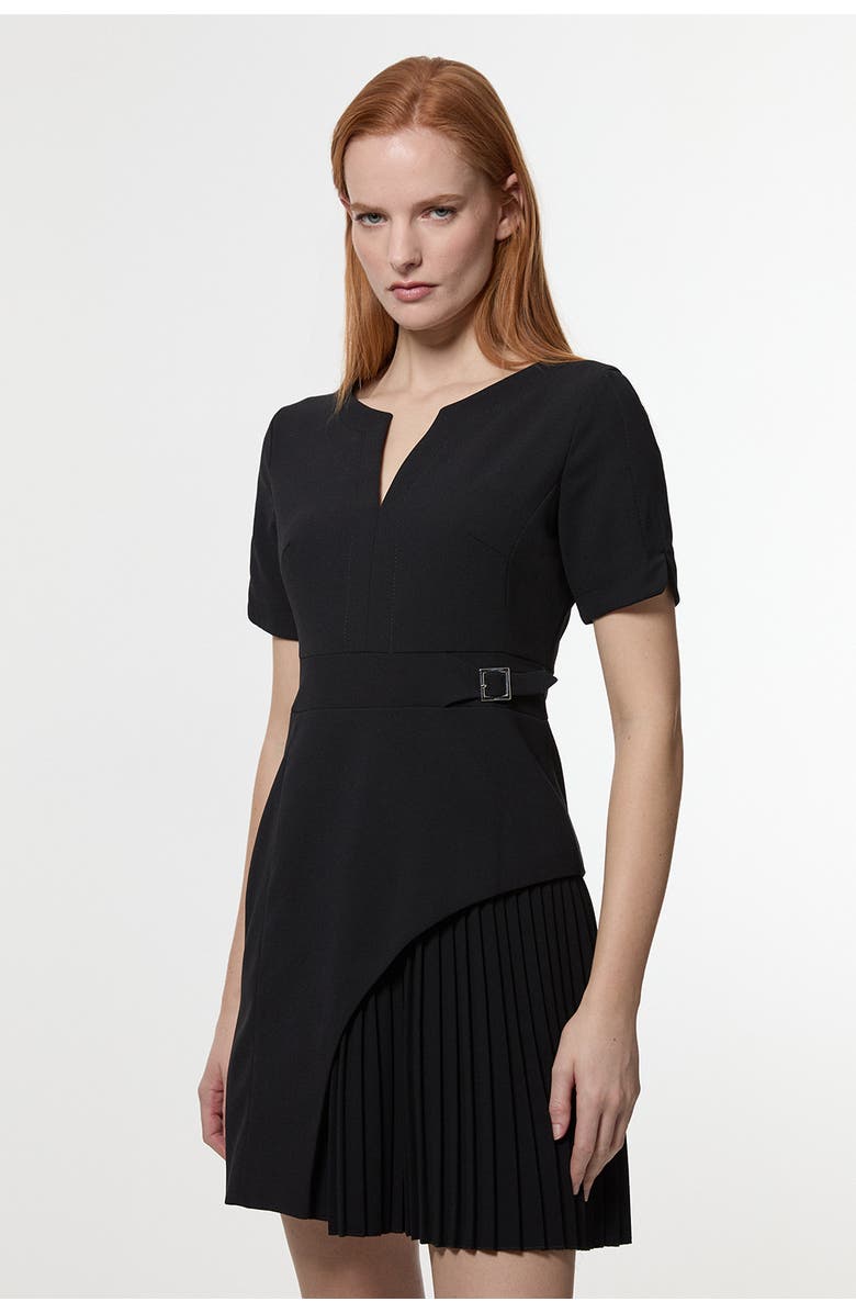 Karen Millen Military Pleat Mini Dress, Main, color, Black