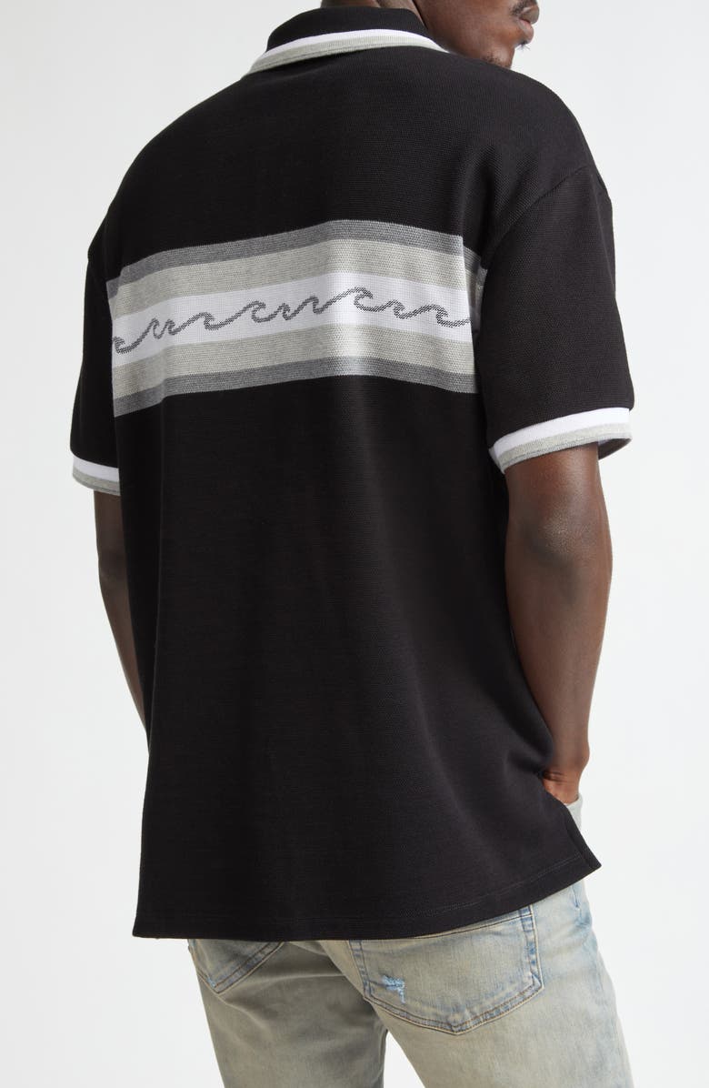 AMIRI Wave Baja Stripe Piqué Knit Polo, Alternate, color, Black