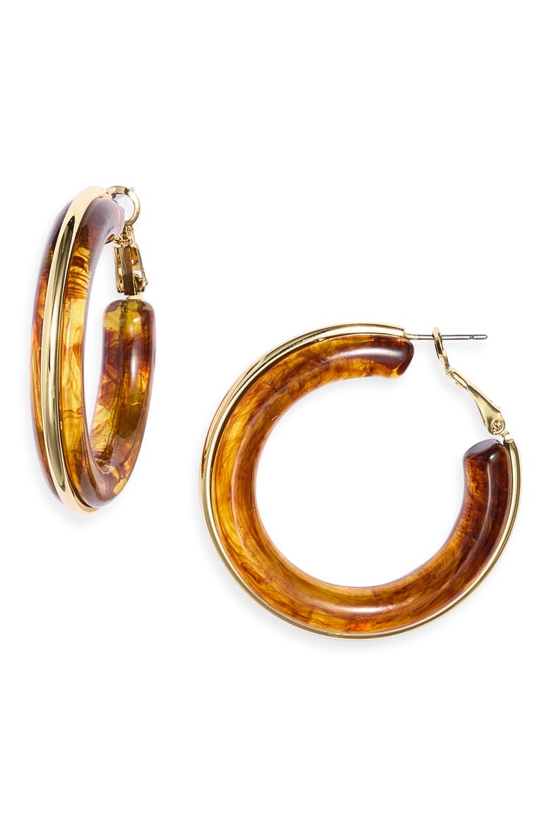 Resin Hoop Earrings, Main, color, BROWN- GOLD