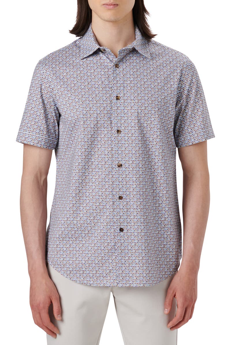 Bugatchi Men's OoohCotton<sup>®</sup> Geo Print Short Sleeve Button-Up Shirt, Main, color,