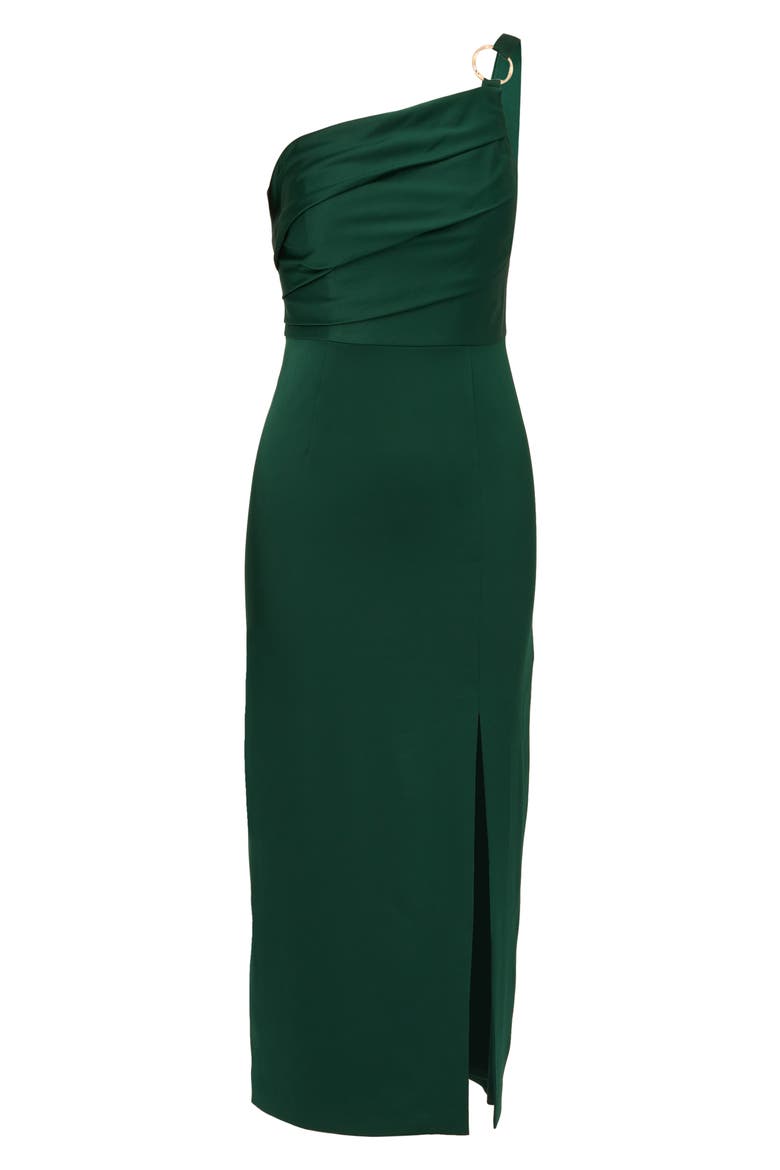 Pleat One-Shoulder Crepe Cocktail Dress, Alternate, color, DEEP FOREST