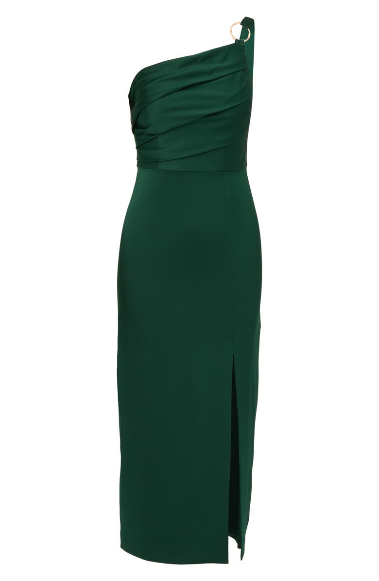 Adrianna Papell Pleat One-Shoulder Crepe Cocktail Dress, Alternate, color, Deep Forest