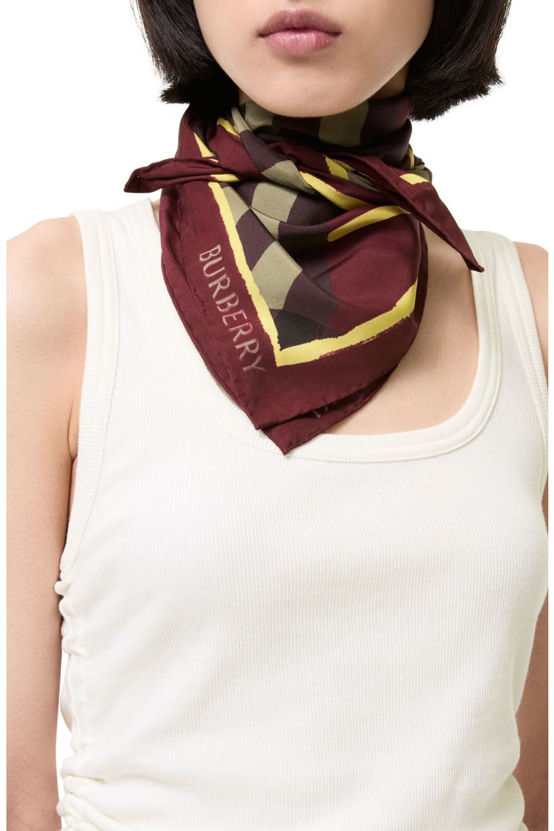 Argyle Check Silk Poplin Square Scarf, Main, color, VINEYARD RED