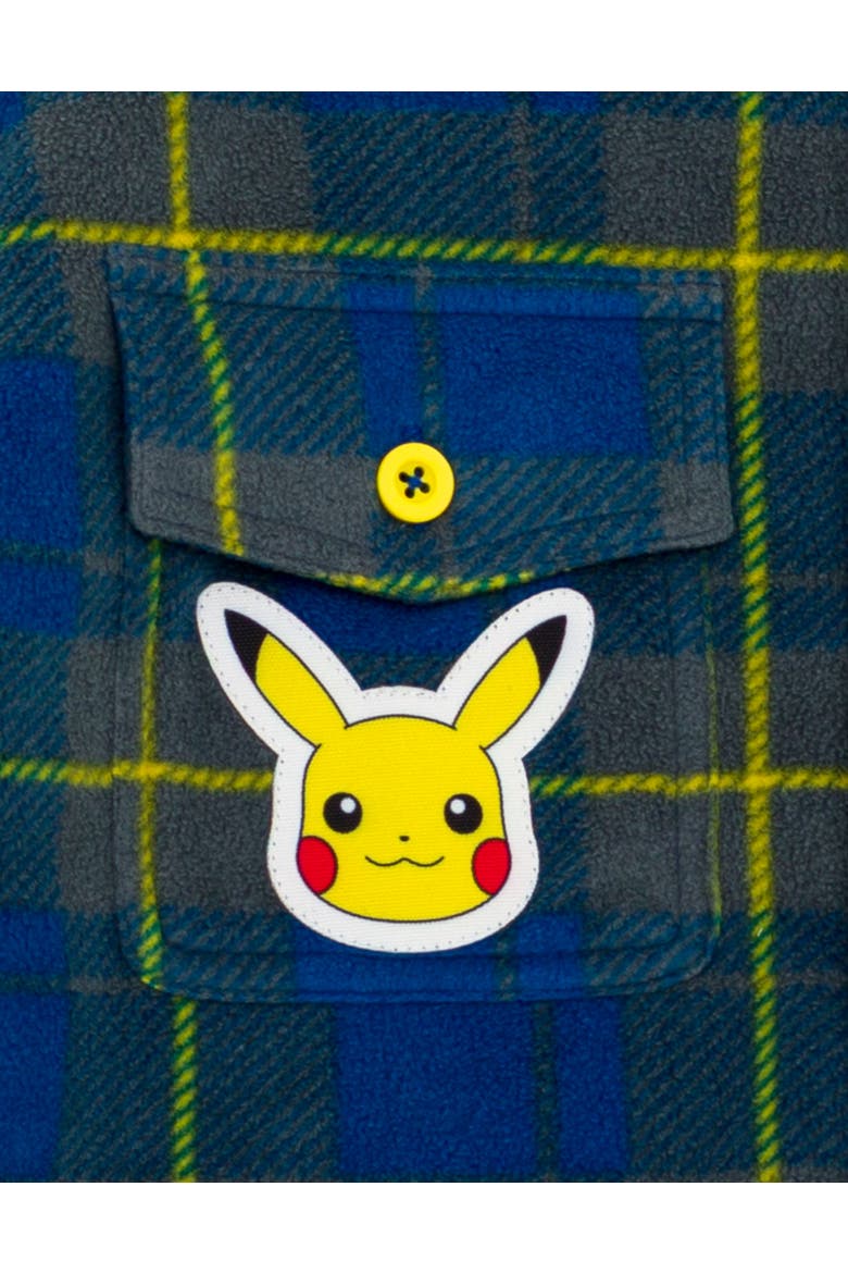 Pikachu Hooded Fleece Shacket, Alternate, color, Navy Yellow Pikachu
