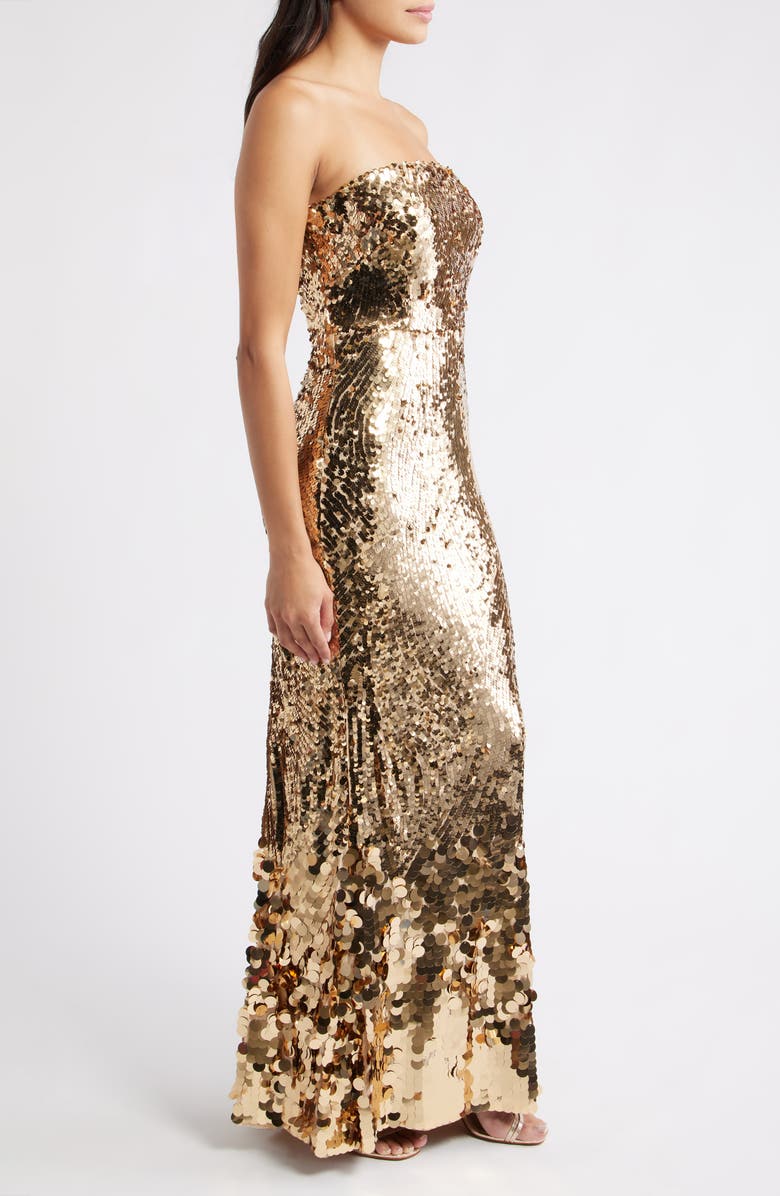 Eliza J Sequin Strapless Gown, Alternate, color, Gold