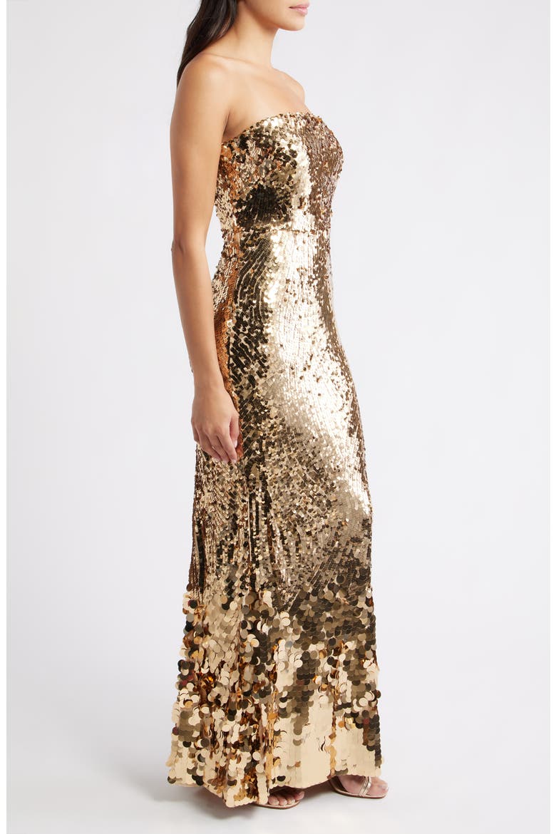 sequin strapless fit and flare dress in gold Crystal Doll Women's Pink Sequin Strapless A-Line Fit & Flare Dress W/ Pockets 5
