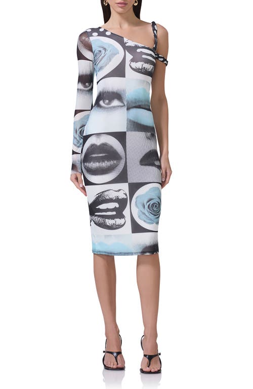 Afrm Charo Print One-shoulder Powermesh Dress In Pop Art Abstract