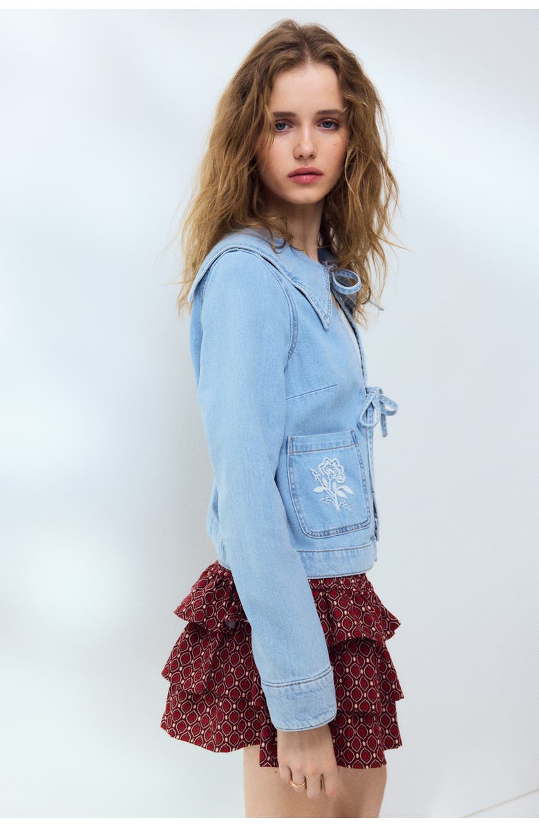 H&M Tie-front Denim Jacket, Alternate, color, Light Denim Blue