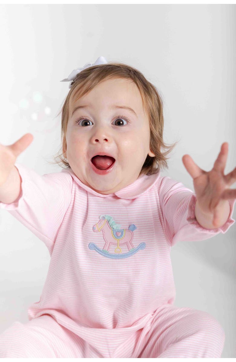 Florence Eiseman Stripe Knit Longall With Rocking Horse, Alternate, color, Pink, White