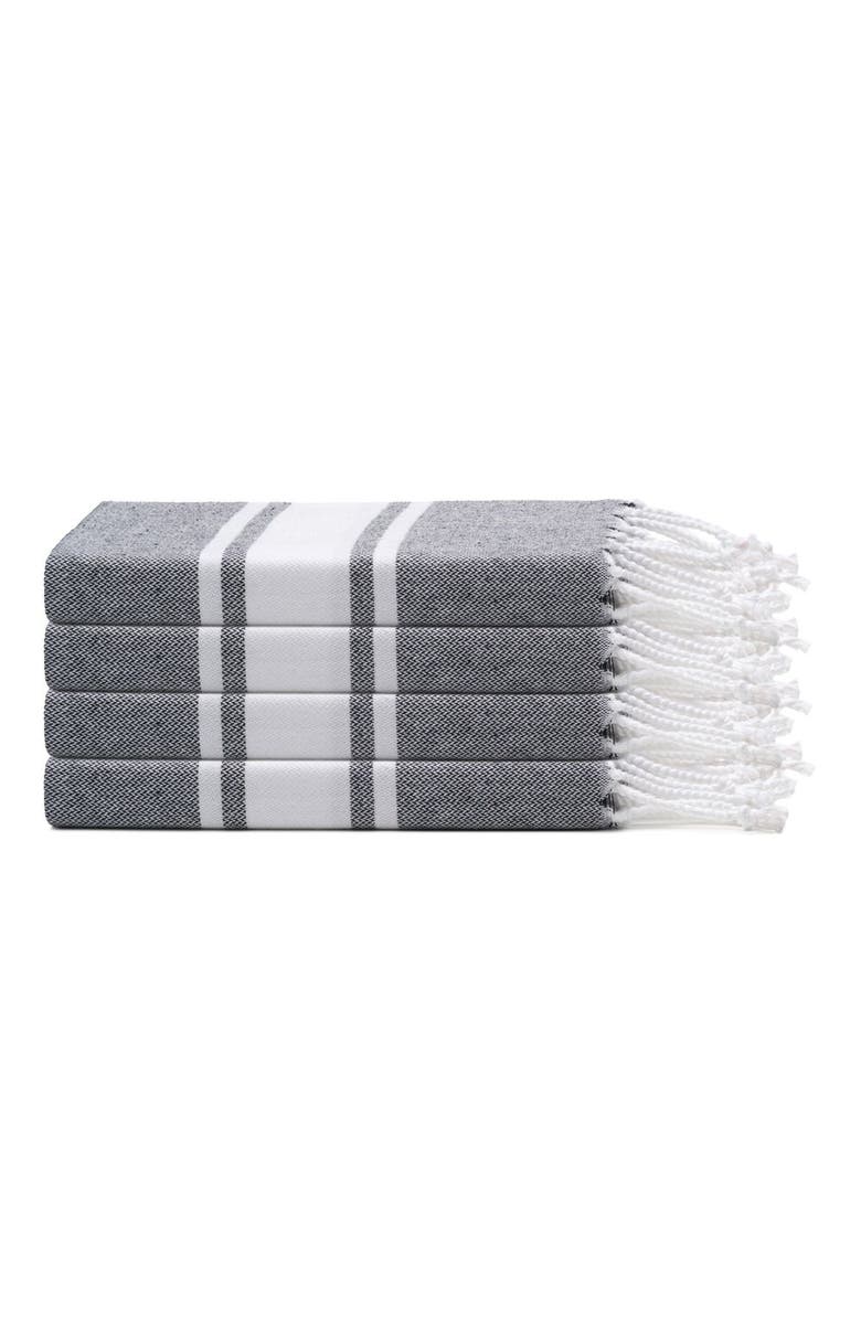 Oliviera Home Mono Stripe Turkish Cotton Hand & Kitchen Towel Bundle, Main, color, Black