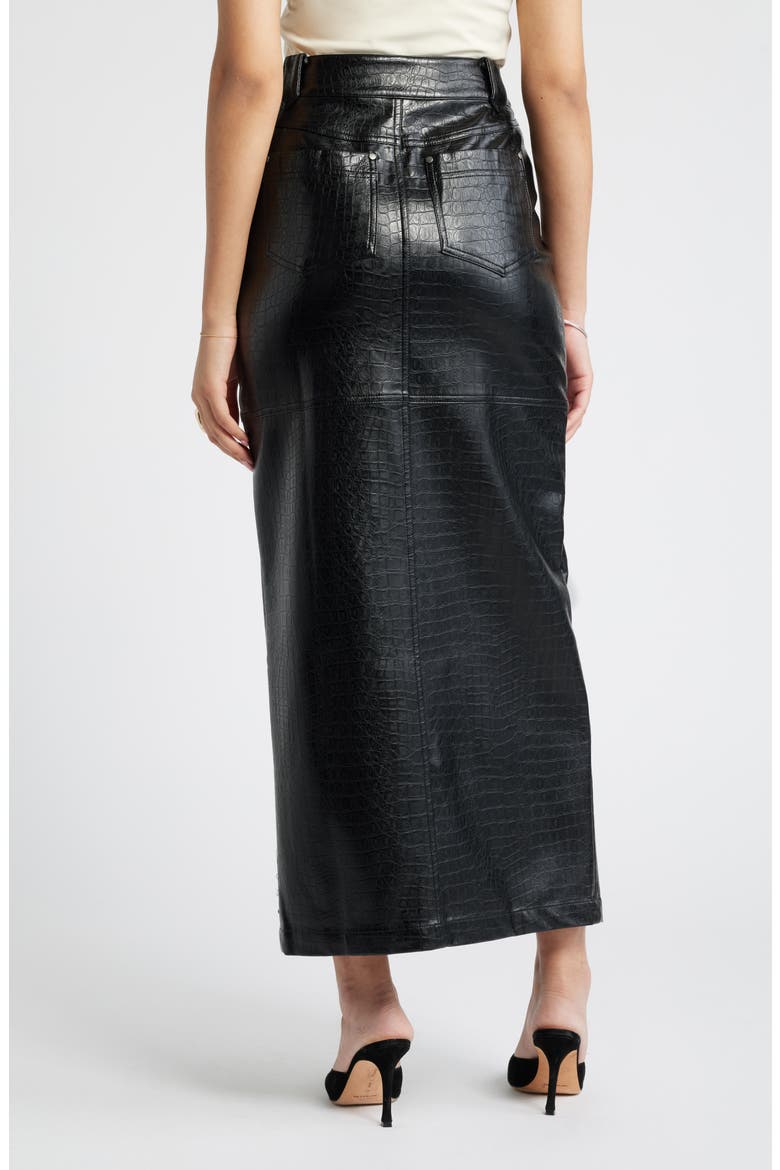 Croc Embossed Faux Leather Column Skirt, Alternate, color, BLACK